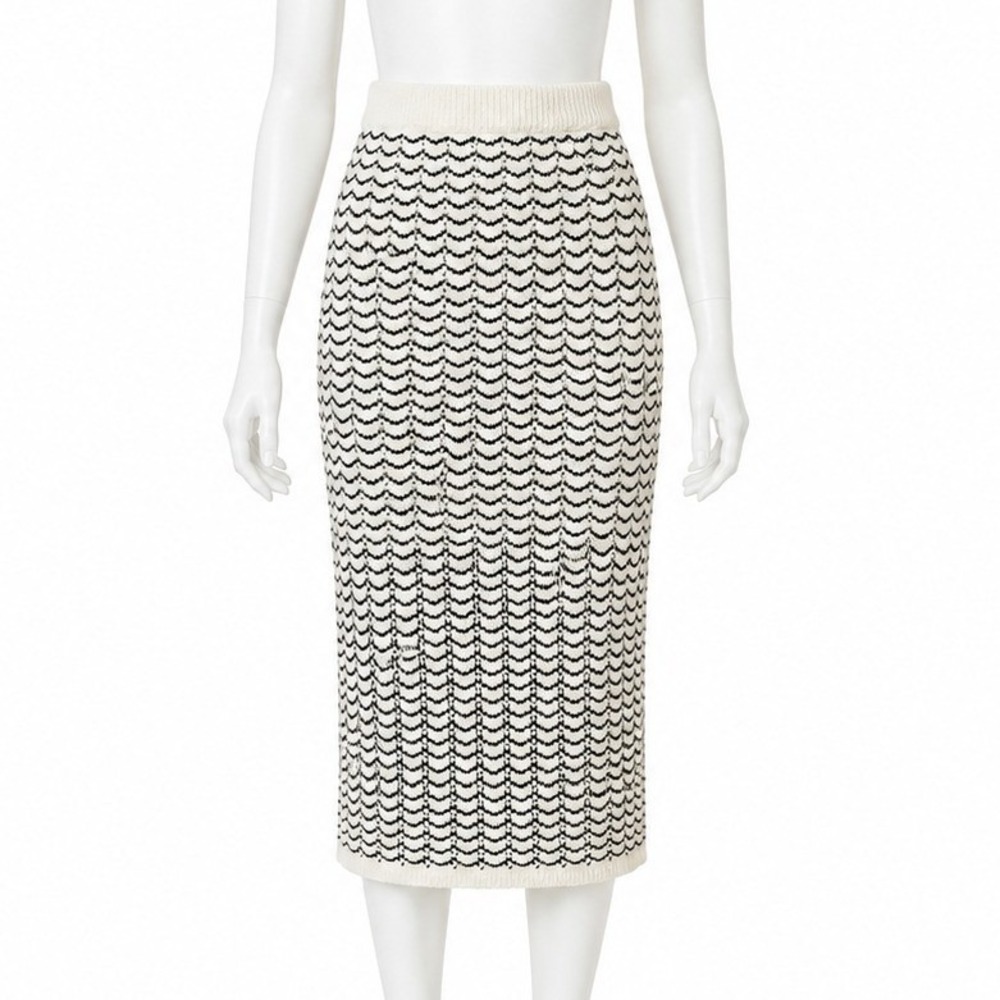 Scotch & Soda Crochet Sweater Knit Midi Skirt Women's XS Pull On Black Ivory